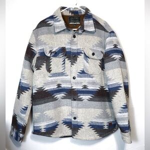 Jachs Wool Blend Blue Gray Aztec Blend Sherpa Lined Heavy Button Down Coat Large